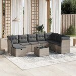 vidaXL Salon de jardin 9 Pièces avec coussins gris résine tressée