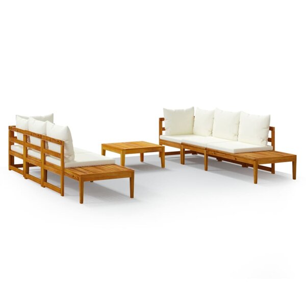 vidaXL Salon de jardin 5 Pièces avec coussins blanc crème Bois d'acacia