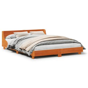 vidaXL Cadre de lit sans matelas cire marron 135x190cm bois pin massif
