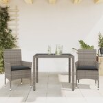 vidaXL Ensemble à manger de jardin et coussins 3 Pièces gris rotin verre