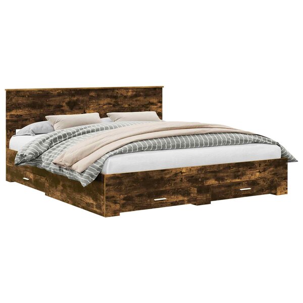 vidaXL Cadre de lit Chêne fumé 180 x 200 cm Bois d'ingénierie