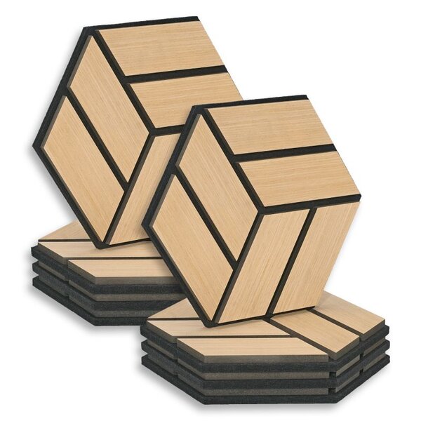 8 Panneaux muraux 30x26 hexagone naturel bois