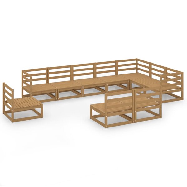 vidaXL Salon de jardin 10 Pièces marron miel bois de pin massif
