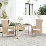 vidaXL Ensemble à manger de jardin coussins 3 Pièces Beige poly rotin