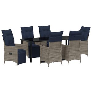 vidaXL Ensemble table et chaises avec coussin 7 Pièces Gris Rotin PE
