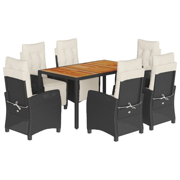 vidaXL Ensemble à manger de jardin coussins 7Pièces Noir Résine tressée