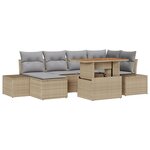 vidaXL Ensemble de Salle à Manger de Jardin 7 Pièces avec Coussins Beige Rattan Acacia
