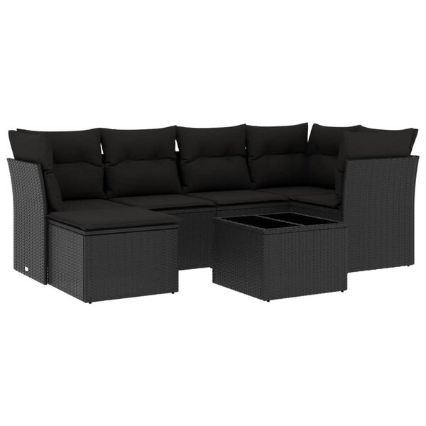 vidaXL Salon de jardin 7 Pièces avec coussins noir résine tressée