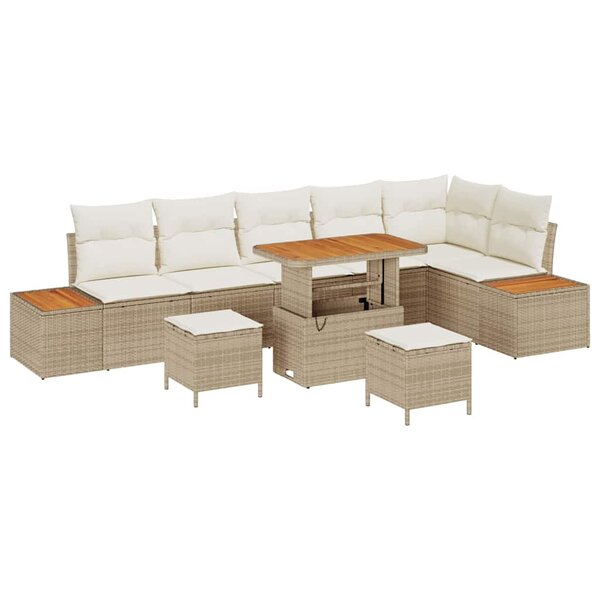 vidaXL Ensemble de canapé de jardin 9 Pièces Beige Poly rotin