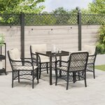 vidaXL Ensemble de salle à manger de jardin 5 pièces avec coussins en rattan poly noir