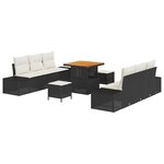 Set de canapé de jardin 9 pièces avec coussins Noir Poly Rattan Acacia