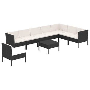 vidaXL Salon de jardin 9 Pièces avec coussins Résine tressée Noir
