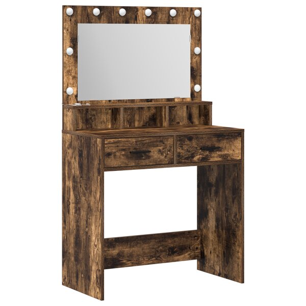Meuble coiffeuse vidaXL avec lumières LED en chêne fumé 79x41x135 cm