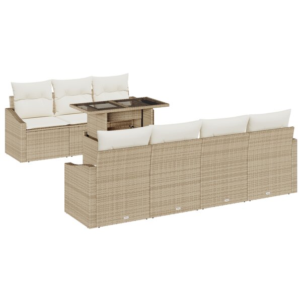 vidaXL Canapé de jardin 8 pièces avec coussins beige en polyrotin
