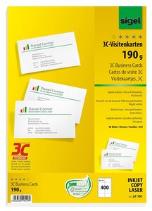 Bte 400 cartes de visite 85 x 55 mm 190g extra blanc sigel