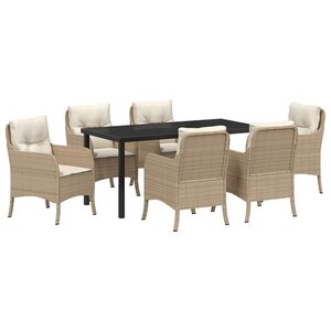 vidaXL Ensemble de salle à manger pour jardin 7 Pièces Beige polyrotin