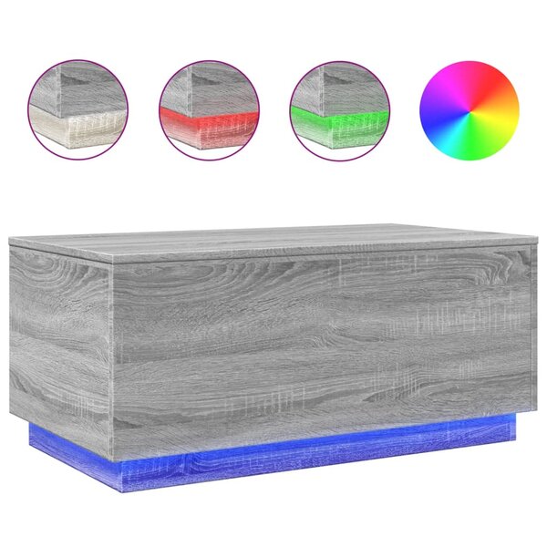 vidaXL Table basse avec lumières LED gris sonoma 90x50x40 cm