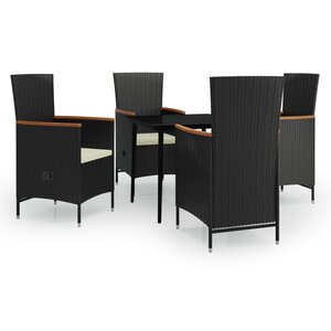 vidaXL Ensemble à manger de jardin avec coussins 5 Pièces Noir