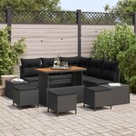 vidaXL Ensemble de canapé de jardin avec coussin 9 Pièces Noir Poly rotin