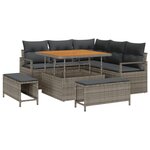 Canapé de jardin 8 pièces avec coussins gris en poly rattan acacia