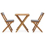 vidaXL Meuble de bistro pliable 3 Pièces et coussins Bois d'acacia solide