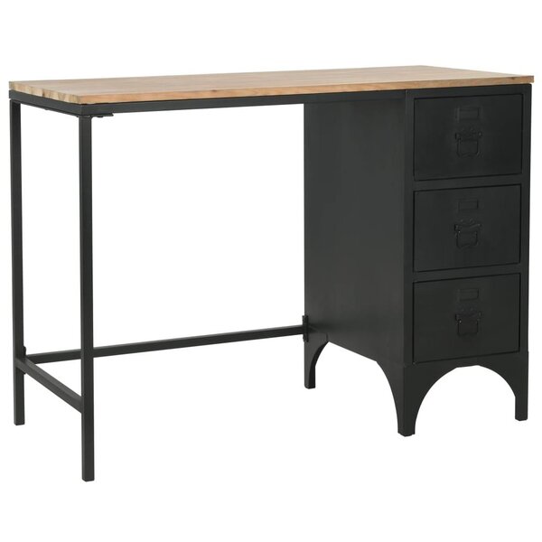 Bureau table meuble travail informatique à piédestal unique bois de sapin et acier 100 cm 0502131