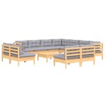vidaXL Salon de jardin 12 Pièces avec coussins gris Bois de pin massif