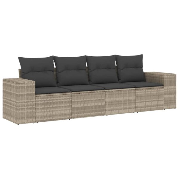 vidaXL Salon de jardin 4 Pièces avec coussins gris clair résine tressée