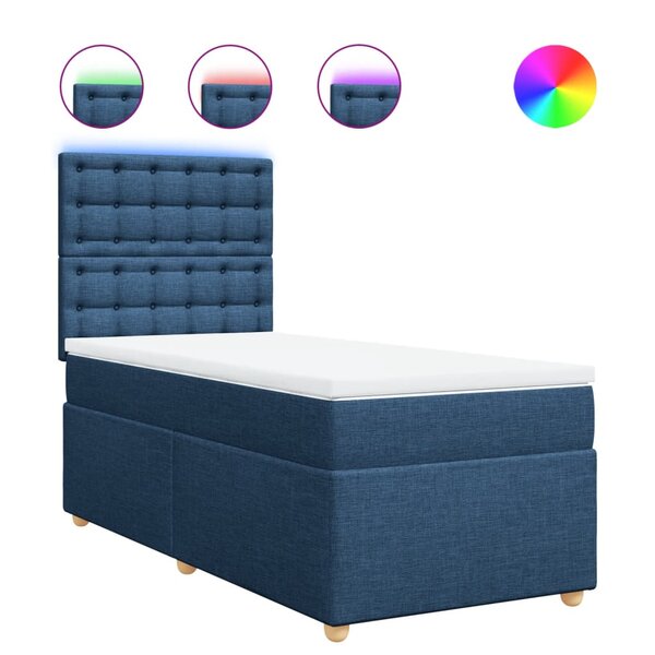 vidaXL Sommier à lattes de lit avec matelas Bleu 90x200 cm Tissu
