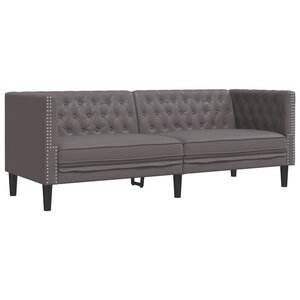 vidaXL Canapé à 3 places Chesterfield gris similicuir