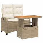 vidaXL Ensemble à manger de jardin et coussins 2 Pièces beige poly rotin