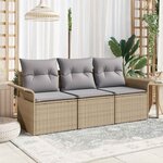 vidaXL Canapé de jardin 3 pièces avec coussins en poly rattan beige.
