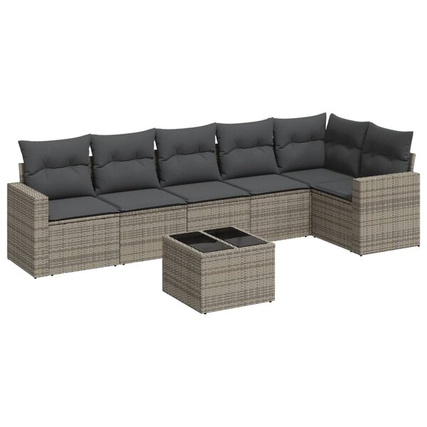 vidaXL Salon de jardin avec coussins 7 Pièces gris résine tressée