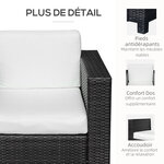 Ensemble salon de jardin 2 pièces canapé 3 places + pouf 7 coussins déhoussables inclus PP imitation rotin tressé gris