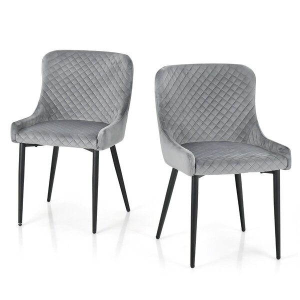 Lot de 2 chaises de salle à manger chaise d'appoint de cuisine rembourrée avec pieds en métal repose-pieds réglables en velours sans accoudoirs gris 20_0004891
