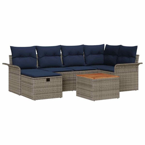 vidaXL Ensemble de canapé de jardin avec coussin 7 Pièces Gris polyrotin