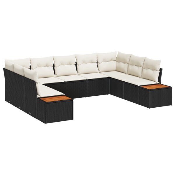 vidaXL - Ensemble de canapés de jardin 9 pièces avec coussins - Rattan poly noir et acacia