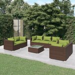 vidaXL Salon de jardin 8 Pièces avec coussins résine tressée marron