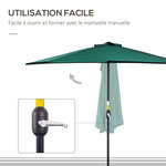 Demi parasol  parasol de balcon 5 entretoises métal polyester 2 69L x 1 38l x 2 36H m vert