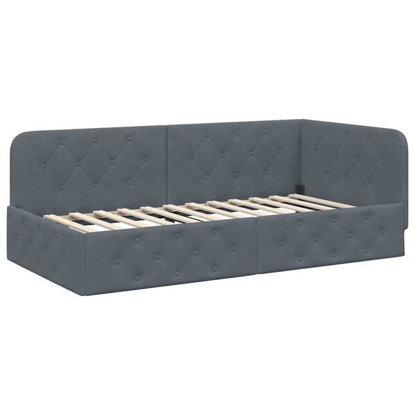 vidaXL Cadre de lit d'angle Gris foncé 90 x 190 cm Velours