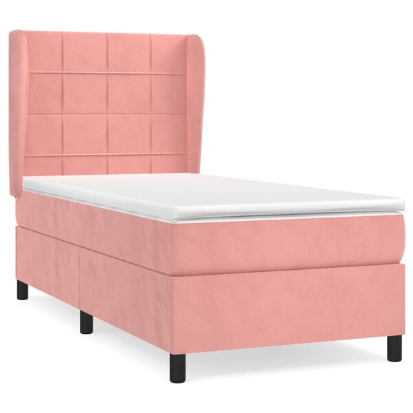 vidaXL Sommier à lattes de lit avec matelas Rose 90x200 cm Velours