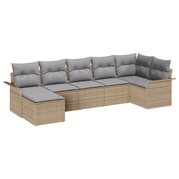 Ensemble de Canapés de Jardin de 7 Pièces avec Coussins Beige en Rattan Poly