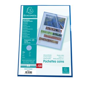 Sachet 100 Pochettes Polypropylène Grainé 12/100e - A4 - Bleu - Exacompta