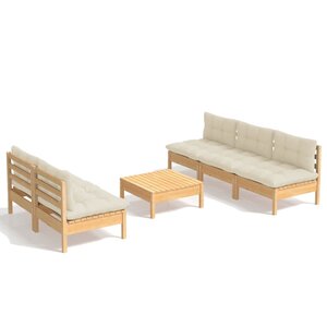 Salon de jardin meuble d'extérieur ensemble de mobilier 6 pièces avec coussins crème bois de pin 02_0016752