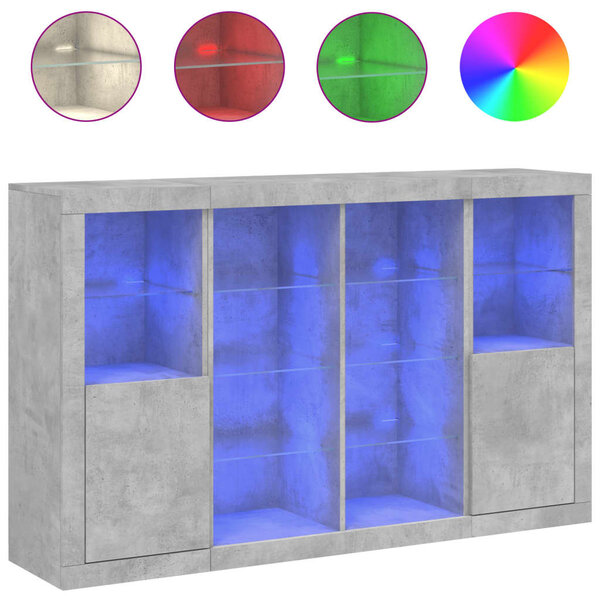 vidaXL Buffets avec lumières LED 3 Pièces gris béton bois d'ingénierie