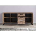 Buffet EMILE - Mélamine chêne brun tabac et noir mat - 3 Portes + 3 Tiroirs - 214 x 45 x 86 cm