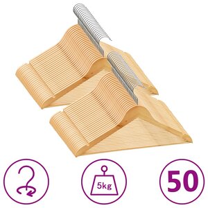 vidaXL Cintres antidérapants 50 Pièces Bois dur