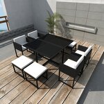 vidaXL Mobilier à dîner de jardin 9Pièces et coussins résine tressée noir