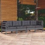 vidaXL Salon de jardin 4 Pièces avec coussins bois de pin massif