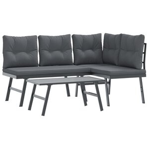 vidaXL Ensemble de bancs de jardin avec coussins 3 Pièces noir